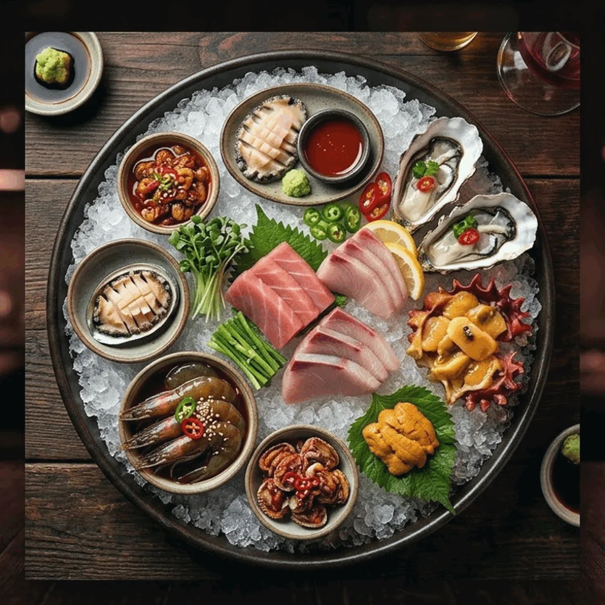 기본으로 준비되는 과일과 간단한 안주 접시, 1인 자리에도 담백하게 나오는 상차림 모습